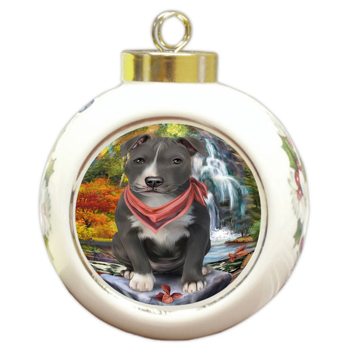 Scenic Waterfall American Staffordshire Terrier Dog Round Ball Christmas Ornament RBPOR51803