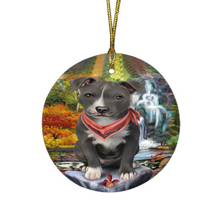 Scenic Waterfall American Staffordshire Terrier Dog Round Flat Christmas Ornament RFPOR51794