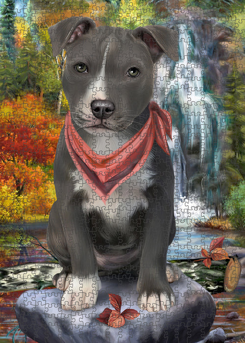 Scenic Waterfall American Staffordshire Terrier Dog Puzzle with Photo Tin PUZL59496