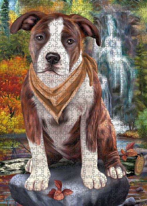 Scenic Waterfall American Staffordshire Terrier Dog Puzzle with Photo Tin PUZL59499