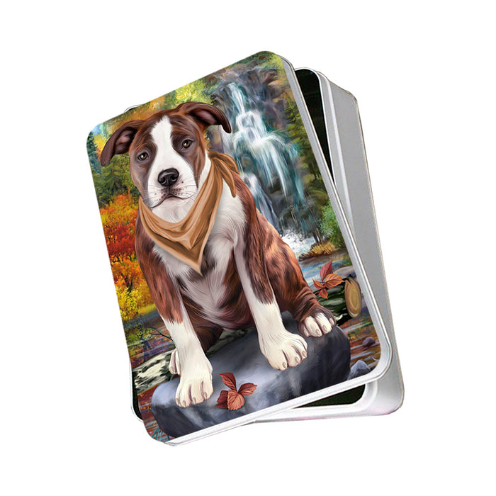 Scenic Waterfall American Staffordshire Terrier Dog Photo Storage Tin PITN51856