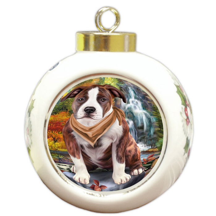 Scenic Waterfall American Staffordshire Terrier Dog Round Ball Christmas Ornament RBPOR51804