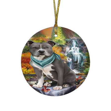 Scenic Waterfall American Staffordshire Terrier Dog Round Flat Christmas Ornament RFPOR51796