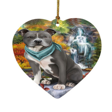 Scenic Waterfall American Staffordshire Terrier Dog Heart Christmas Ornament HPOR51805