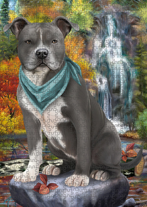 Scenic Waterfall American Staffordshire Terrier Dog Puzzle with Photo Tin PUZL59502