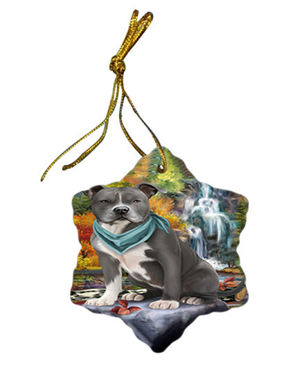 Scenic Waterfall American Staffordshire Terrier Dog Star Porcelain Ornament SPOR51796