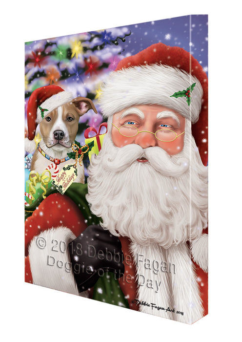 Santa Carrying American Staffordshire Terrier Dog and Christmas Presents Canvas Print Wall Art Décor CVS100835