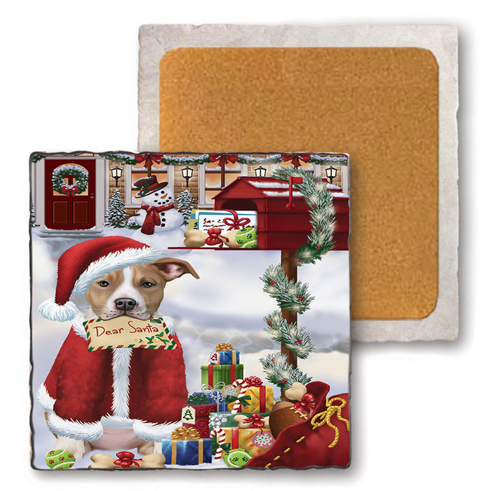 American Staffordshire Terrier Dog Dear Santa Letter Christmas Holiday Mailbox Set of 4 Natural Stone Marble Tile Coasters MCST48515