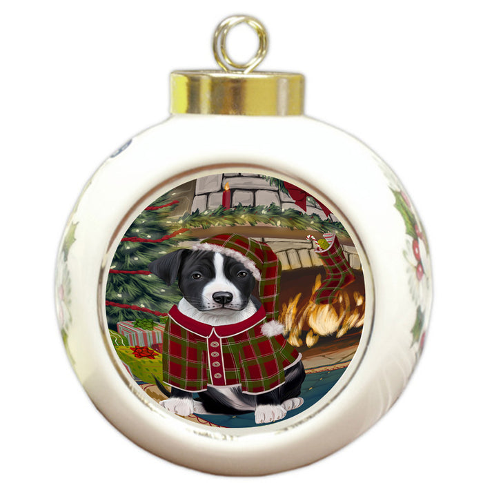 The Stocking was Hung American Staffordshire Terrier Dog Round Ball Christmas Ornament RBPOR55520