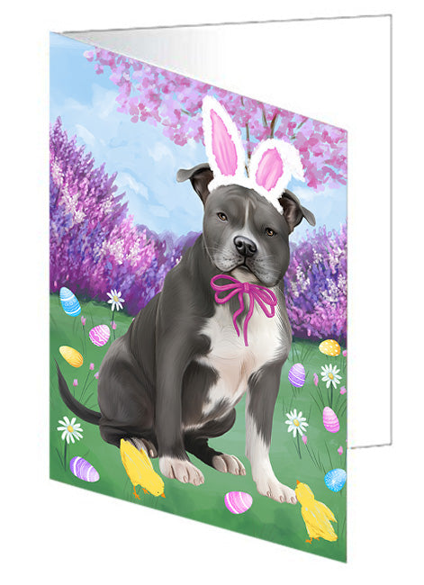 Easter Holiday American Staffordshire Terrier Dog Handmade Artwork Assorted Pets Greeting Cards and Note Cards with Envelopes for All Occasions and Holiday Seasons GCD76103