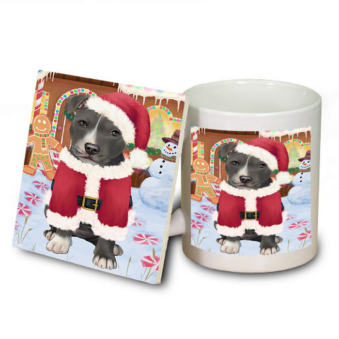Christmas Gingerbread House Candyfest American Staffordshire Terrier Dog Mug and Coaster Set MUC56129