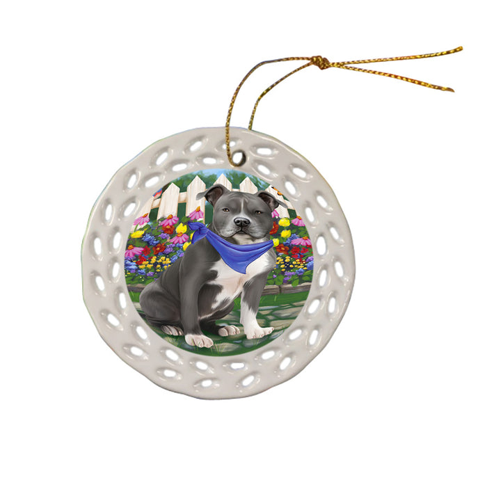 Spring Floral American Staffordshire Terrier Dog Ceramic Doily Ornament DPOR52225