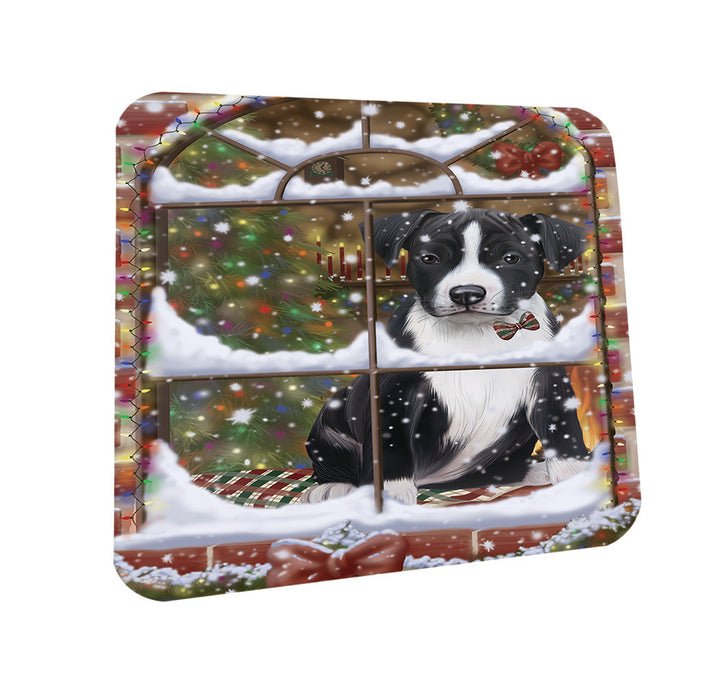 Please Come Home For Christmas American Staffordshire Terrier Dog Sitting In Window Coasters Set of 4 CST53566