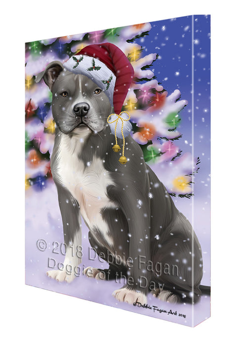 Winterland Wonderland American Staffordshire Terrier Dog In Christmas Holiday Scenic Background Canvas Print Wall Art Décor CVS101366
