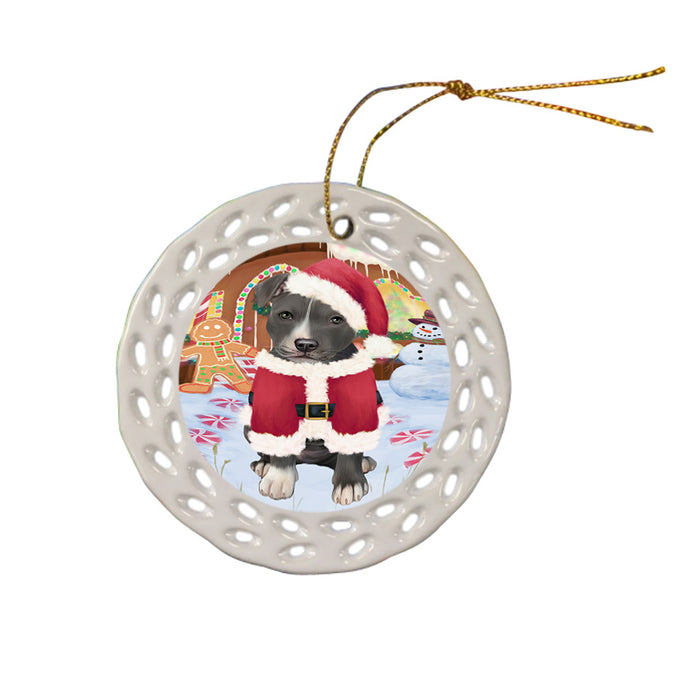 Christmas Gingerbread House Candyfest American Staffordshire Terrier Dog Ceramic Doily Ornament DPOR56493