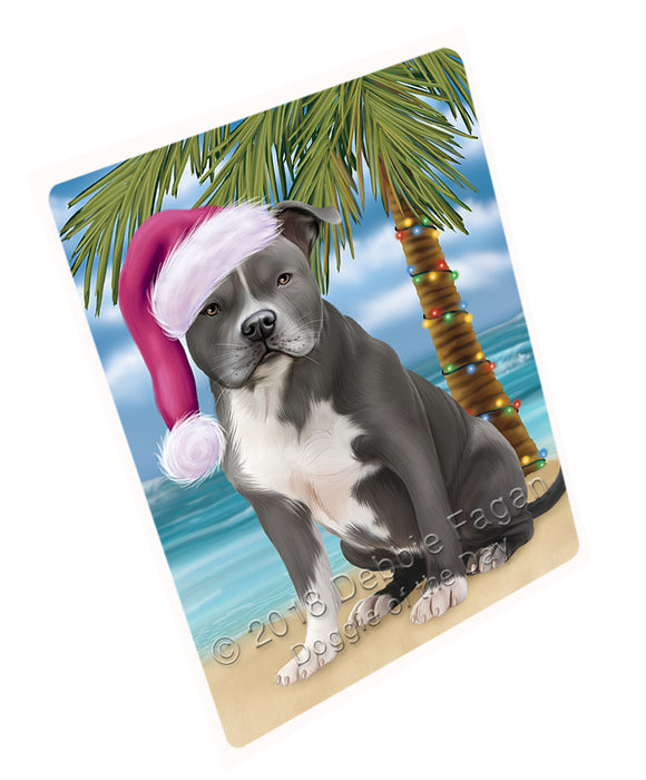 Summertime Happy Holidays Christmas American Staffordshire Terrier Dog on Tropical Island Beach Large Refrigerator / Dishwasher Magnet RMAG88038