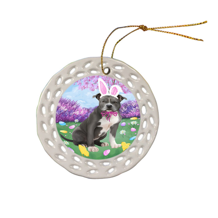 Easter Holiday American Staffordshire Terrier Dog Ceramic Doily Ornament DPOR57264