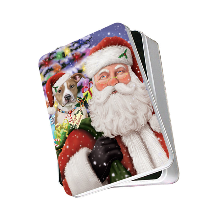 Santa Carrying American Staffordshire Terrier Dog and Christmas Presents Photo Storage Tin PITN53608