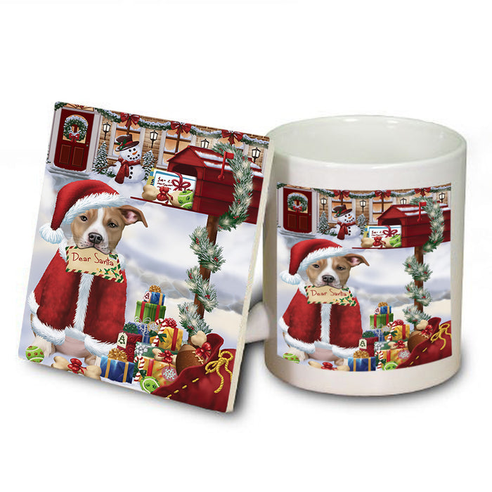 American Staffordshire Terrier Dog Dear Santa Letter Christmas Holiday Mailbox Mug and Coaster Set MUC53507