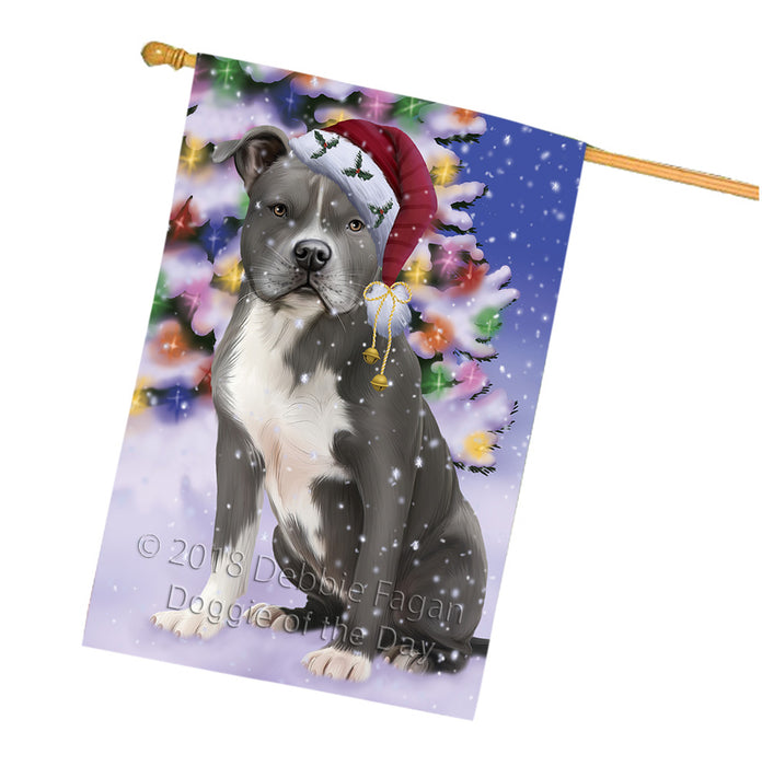 Winterland Wonderland American Staffordshire Terrier Dog In Christmas Holiday Scenic Background House Flag FLG53922