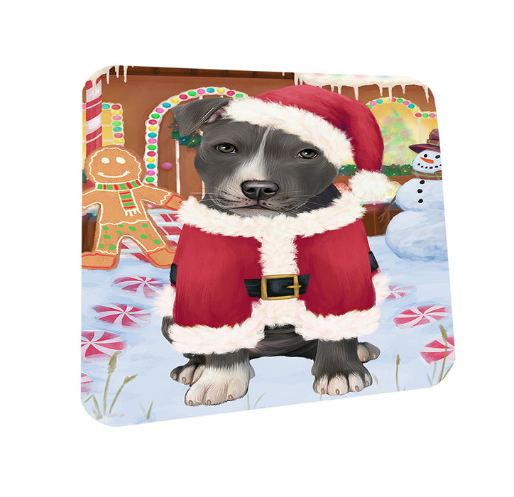 Christmas Gingerbread House Candyfest American Staffordshire Terrier Dog Coasters Set of 4 CST56095