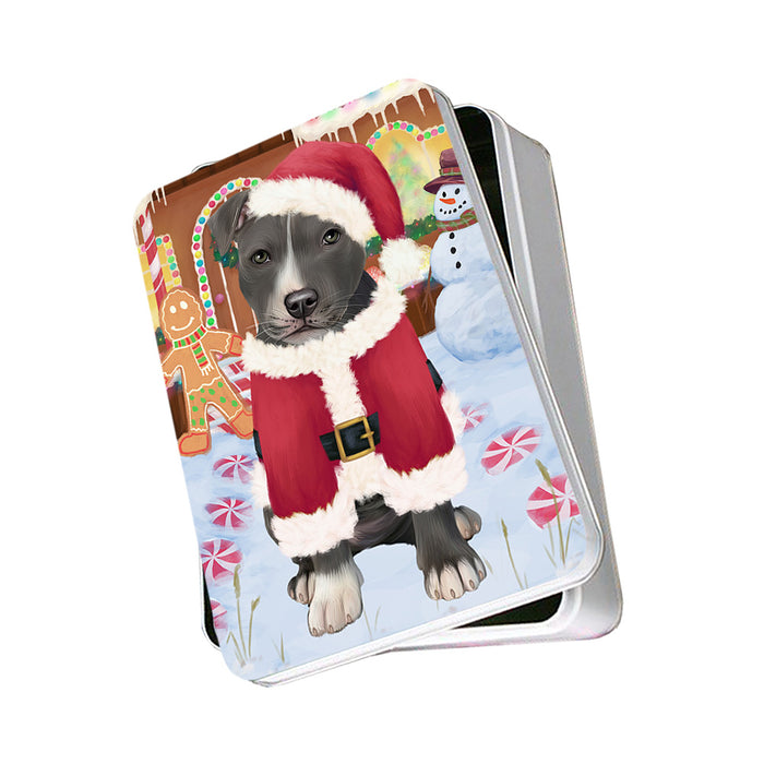 Christmas Gingerbread House Candyfest American Staffordshire Terrier Dog Photo Storage Tin PITN56056