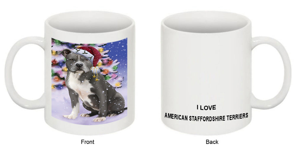 Winterland Wonderland American Staffordshire Terrier Dog In Christmas Holiday Scenic Background Coffee Mug MUG49122