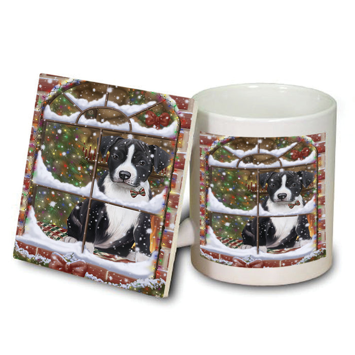 Please Come Home For Christmas American Staffordshire Terrier Dog Sitting In Window Mug and Coaster Set MUC53600