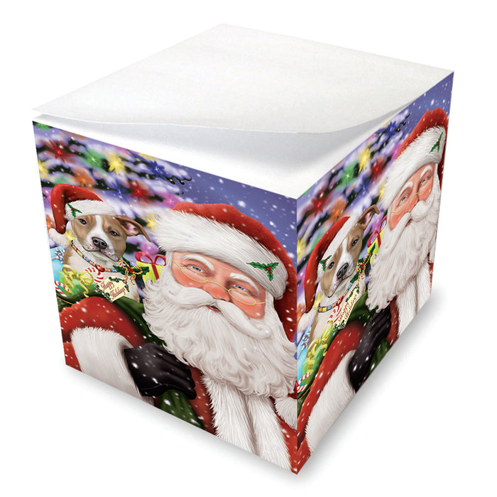 Santa Carrying American Staffordshire Terrier Dog and Christmas Presents Note Cube NOC55311