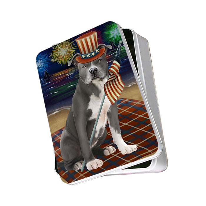4th of July Independence Day Firework American Staffordshire Terrier Dog Photo Storage Tin PITN52053