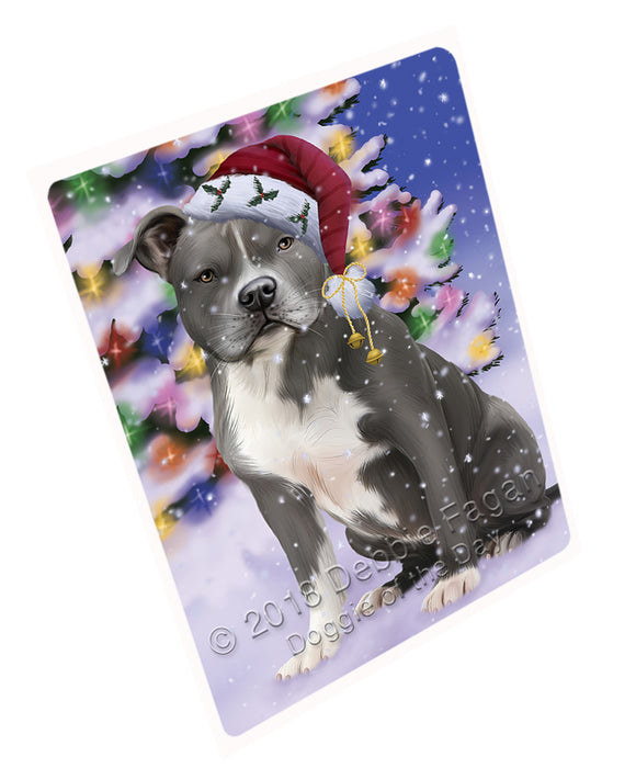 Winterland Wonderland American Staffordshire Terrier Dog In Christmas Holiday Scenic Background Large Refrigerator / Dishwasher Magnet RMAG83226