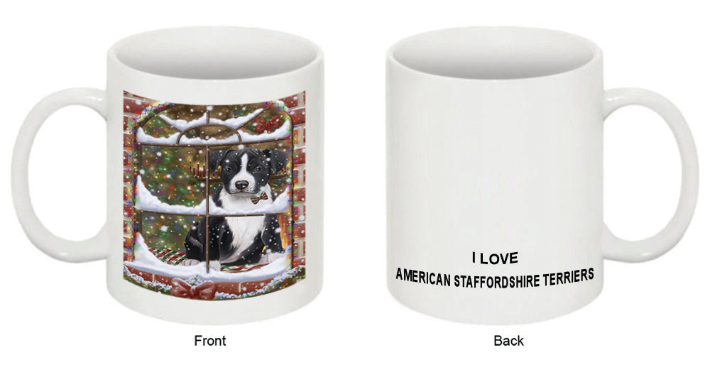 Please Come Home For Christmas American Staffordshire Terrier Dog Sitting In Window Coffee Mug MUG49006