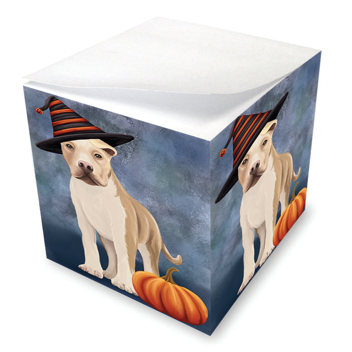 Happy Halloween American Staffordshire Terrier Dog Wearing Witch Hat with Pumpkin Note Cube NOC56501