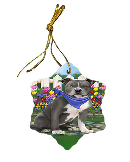 Spring Floral American Staffordshire Terrier Dog Star Porcelain Ornament SPOR52216