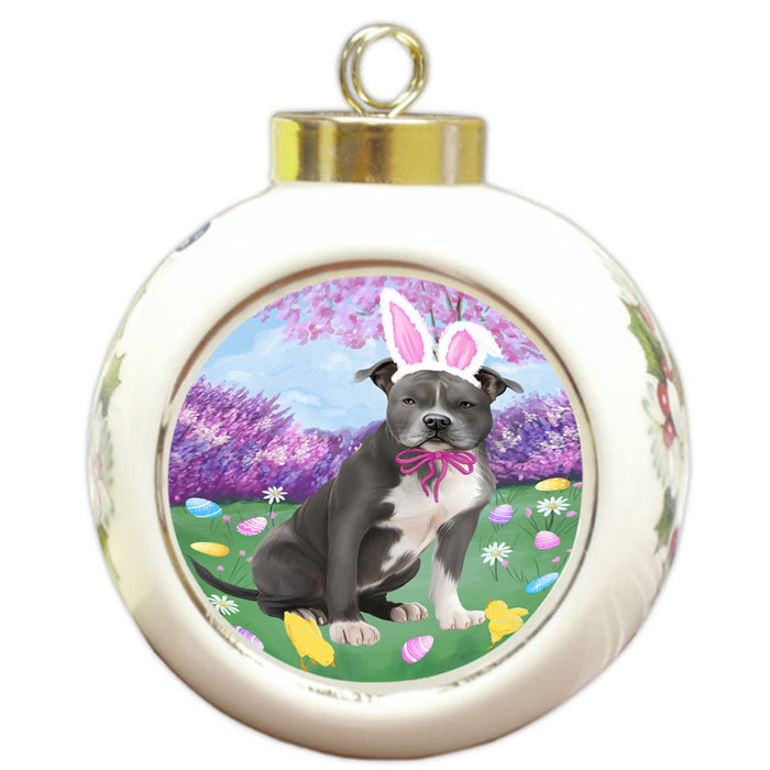 Easter Holiday American Staffordshire Terrier Dog Round Ball Christmas Ornament RBPOR57264