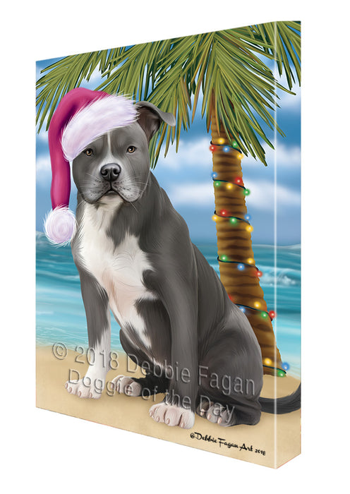 Summertime Happy Holidays Christmas American Staffordshire Terrier Dog on Tropical Island Beach Canvas Print Wall Art Décor CVS108584