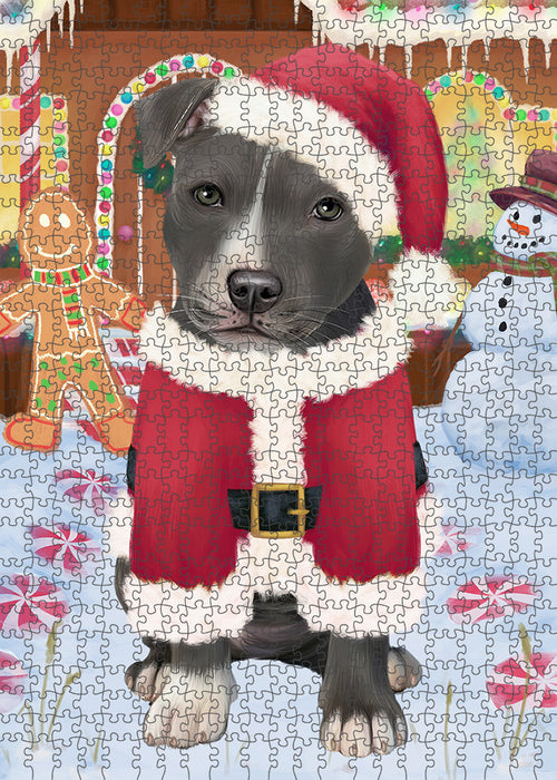 Christmas Gingerbread House Candyfest American Staffordshire Terrier Dog Puzzle with Photo Tin PUZL92748