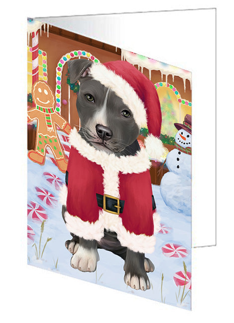Christmas Gingerbread House Candyfest American Staffordshire Terrier Dog Handmade Artwork Assorted Pets Greeting Cards and Note Cards with Envelopes for All Occasions and Holiday Seasons GCD72926