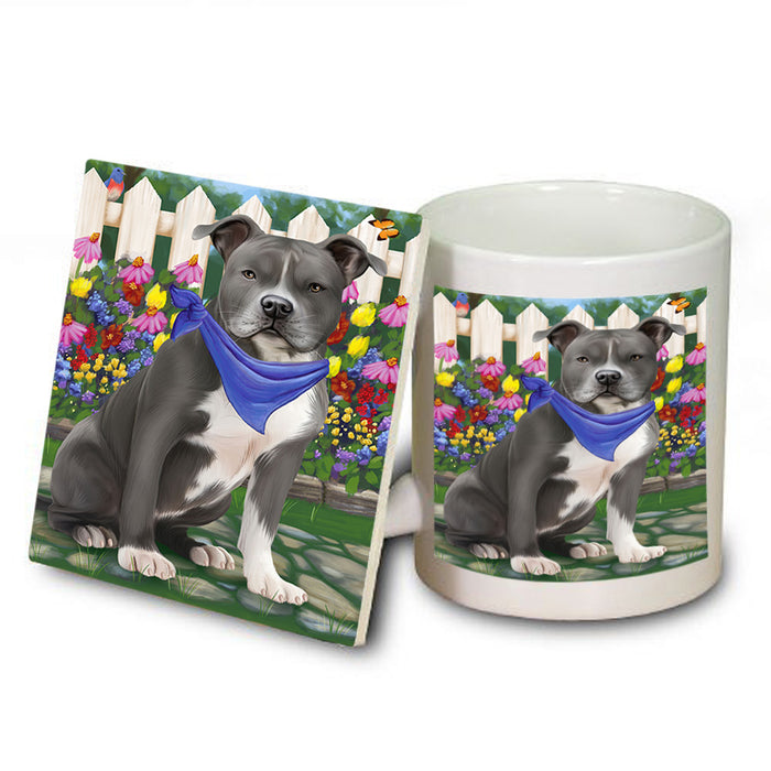 Spring Floral American Staffordshire Terrier Dog Mug and Coaster Set MUC52165