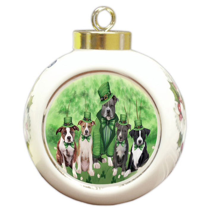 St. Patricks Day Irish Portrait American Staffordshire Terrier Dogs Round Ball Christmas Ornament RBPOR58094