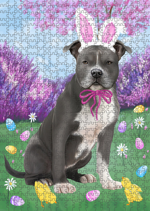 Easter Holiday American Staffordshire Terrier Dog Puzzle with Photo Tin PUZL95768