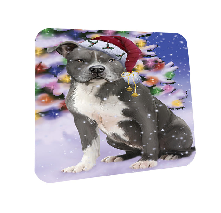 Winterland Wonderland American Staffordshire Terrier Dog In Christmas Holiday Scenic Background Coasters Set of 4 CST53682