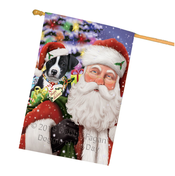 Santa Carrying American Staffordshire Terrier Dog and Christmas Presents House Flag FLG53864