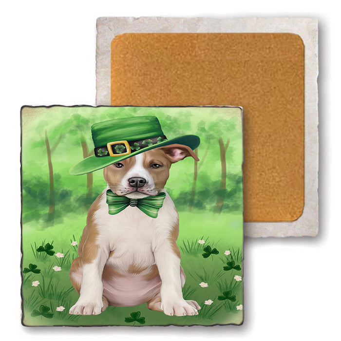 St. Patricks Day Irish Portrait American Staffordshire Terrier Dog Set of 4 Natural Stone Marble Tile Coasters MCST51968