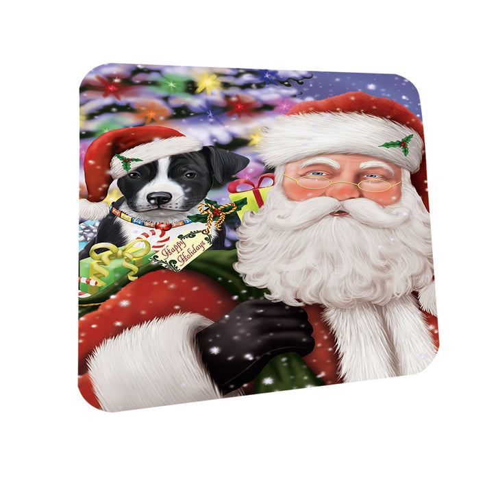 Santa Carrying American Staffordshire Terrier Dog and Christmas Presents Coasters Set of 4 CST53624