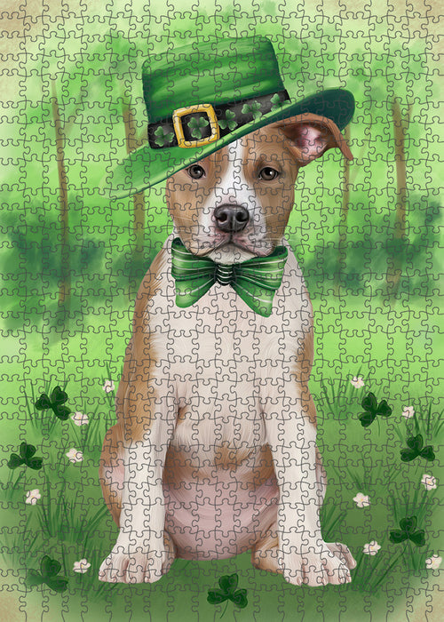 St. Patricks Day Irish Portrait American Staffordshire Terrier Dog Portrait Jigsaw Puzzle for Adults Animal Interlocking Puzzle Game Unique Gift for Dog Lover's with Metal Tin Box PZL011