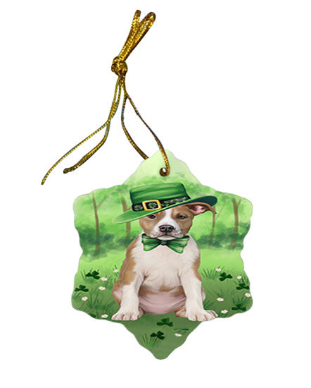 St. Patricks Day Irish Portrait American Staffordshire Terrier Dog Star Porcelain Ornament SPOR57908