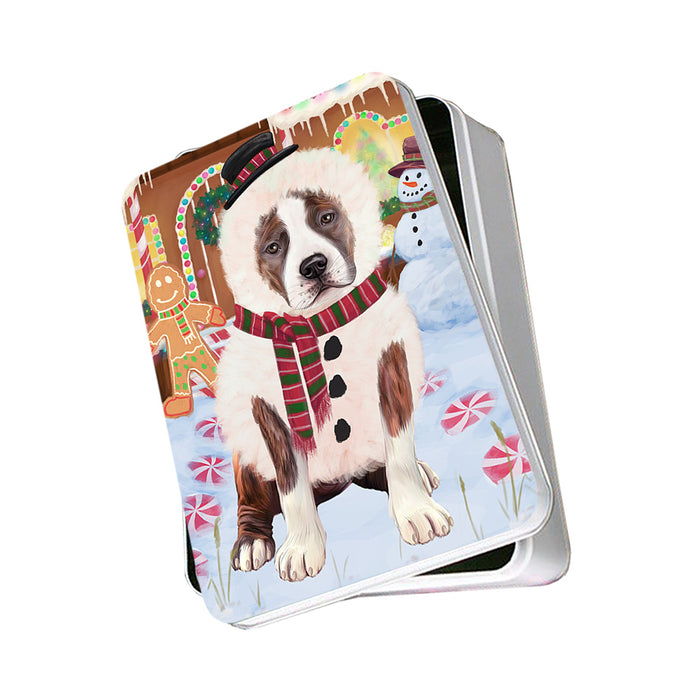 Christmas Gingerbread House Candyfest American Staffordshire Terrier Dog Photo Storage Tin PITN56057