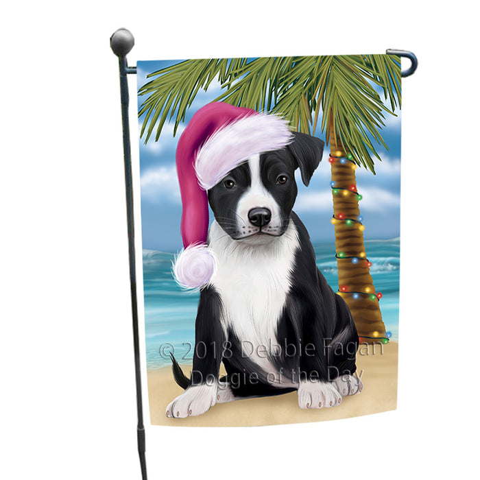 Summertime Happy Holidays Christmas American Staffordshire Terrier Dog on Tropical Island Beach Garden Flag GFLG54589