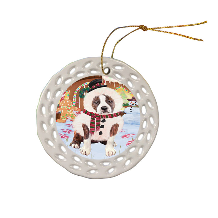 Christmas Gingerbread House Candyfest American Staffordshire Terrier Dog Ceramic Doily Ornament DPOR56494